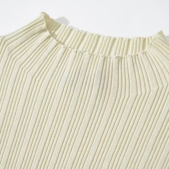 Cream Ribbed Knit High Neck Midi Dress - Picture 10 of 15